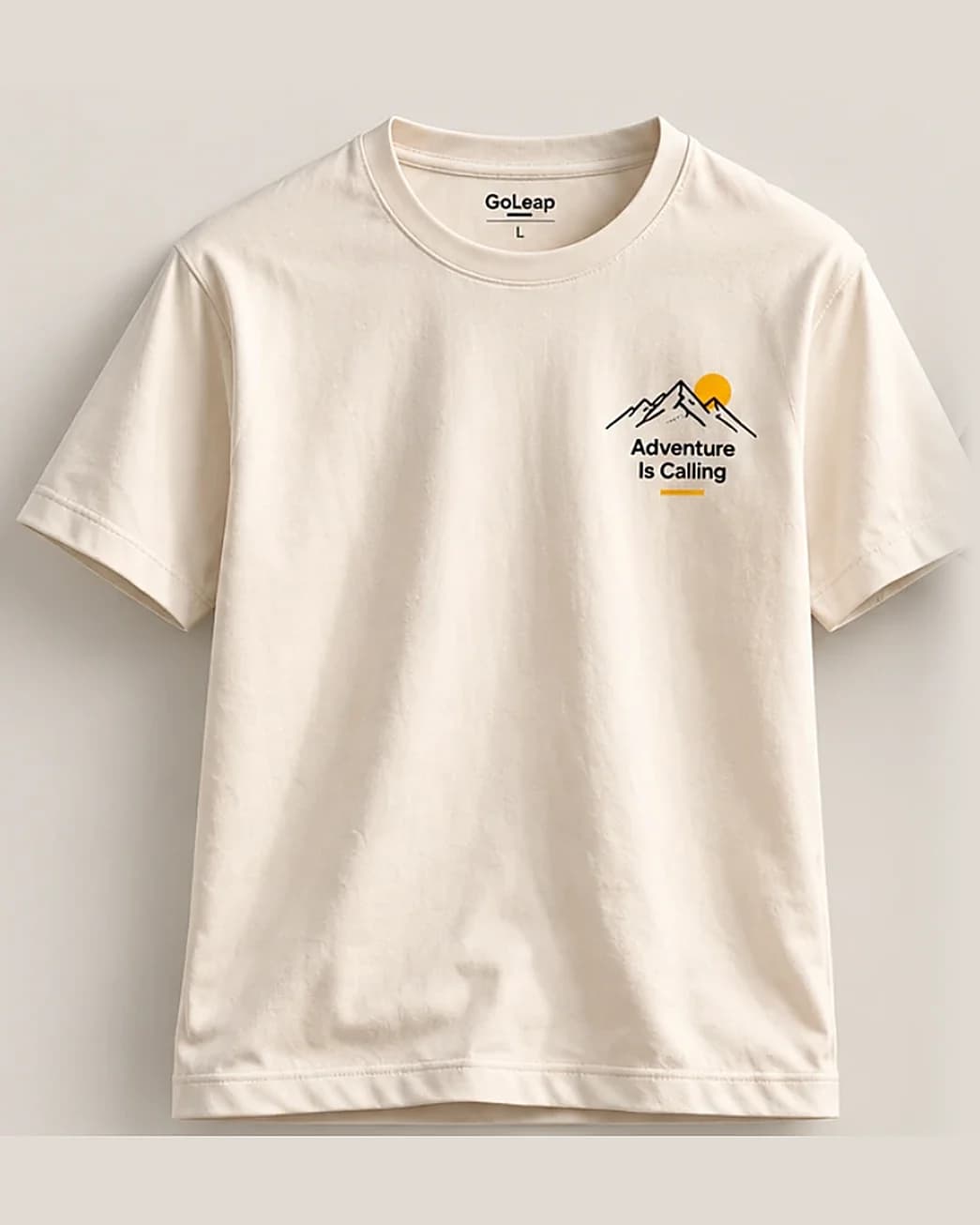 Adventure Is Calling minimal tee, Off-white cotton-poly